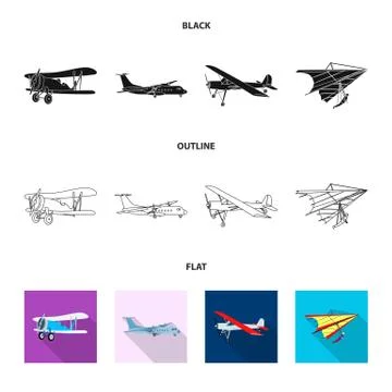 Isolated object of plane and transport sign. Collection of plane and sky stock Illustration