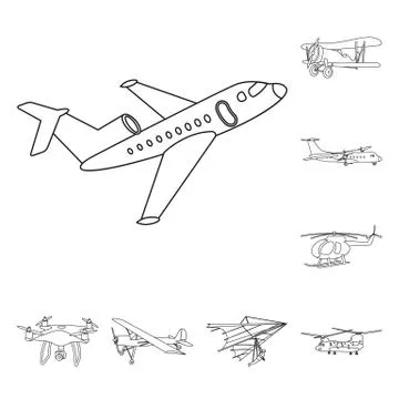 Isolated object of plane and transport icon. Collection of plane and sky stock Illustration