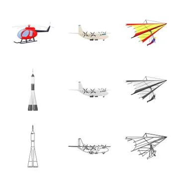 Isolated object of plane and transport icon. Collection of plane and sky stock Illustration