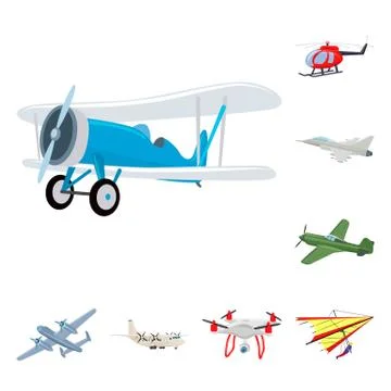 Isolated object of plane and transport symbol. Set of plane and sky stock symbol Illustration