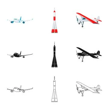 Isolated object of plane and transport sign. Collection of plane and sky stock Stock Illustration