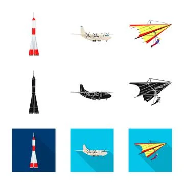 Isolated object of plane and transport icon. Collection of plane and sky stock Illustration