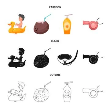 Isolated object of pool and swimming icon. Collection of pool and activity stock Stock Illustration