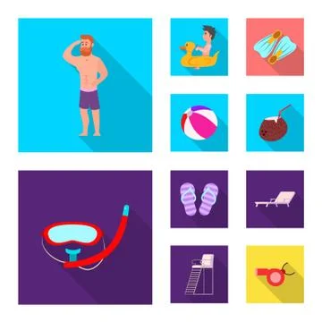 Isolated object of pool and swimming sign. Collection of pool and activity stock Stock Illustration
