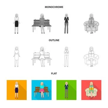 Isolated object of posture and mood icon. Set of posture and female vector icon Stock-Illustration
