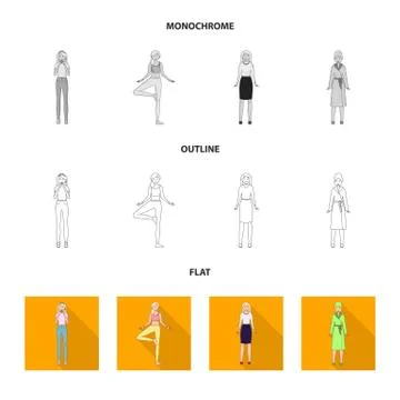 Isolated object of posture and mood logo. Collection of posture and female stock Stock Illustration