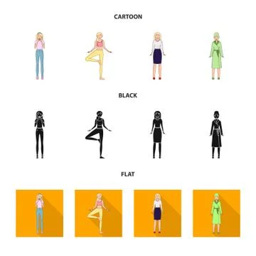 Isolated object of posture and mood sign. Collection of posture and female Stock Illustration