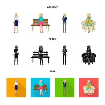 Isolated object of posture and mood logo. Collection of posture and female stock Illustrazione stock