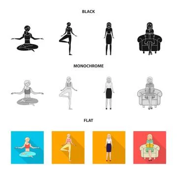 Isolated object of posture and mood sign. Collection of posture and female stock Stock-Illustration