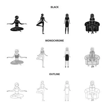 Isolated object of posture and mood symbol. Collection of posture and female Stock-Illustration