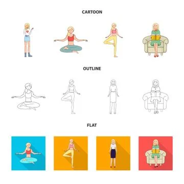 Isolated object of posture and mood symbol. Collection of posture and female Stock Illustration