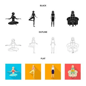 Isolated object of posture and mood icon. Set of posture and female vector icon Illustrazione stock
