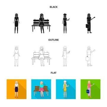 Isolated object of posture and mood logo. Set of posture and female stock symbol Stock Illustration