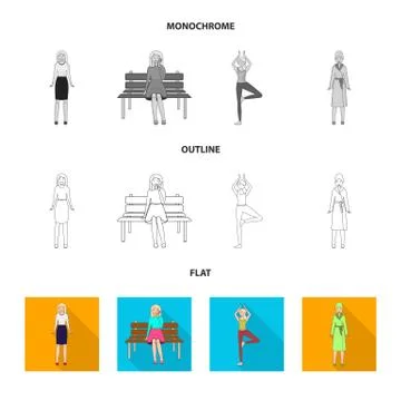 Isolated object of posture and mood logo. Collection of posture and female Stock-Illustration