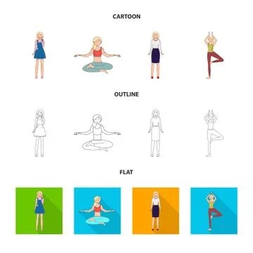 Isolated object of posture and mood symbol. Set of posture and female vector Stock Illustration