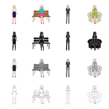 Isolated object of posture and mood sign. Collection of posture and female イラスト素材