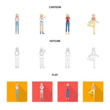 Isolated object of posture and mood icon. Collection of posture and female stock Stock Illustration