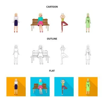 Isolated object of posture and mood symbol. Set of posture and female vector Stock Illustration