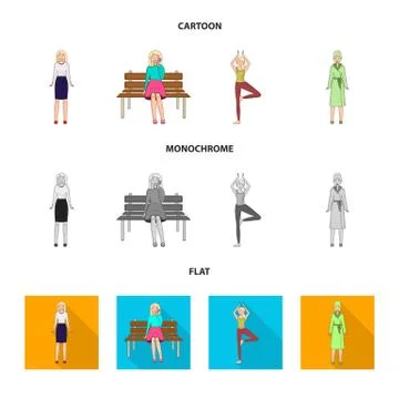 Isolated object of posture and mood logo. Collection of posture and female stock Stock-Illustration