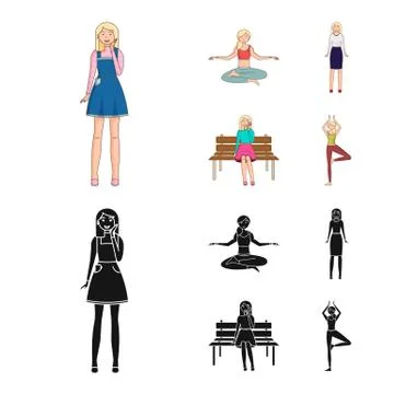 Isolated object of posture and mood logo. Collection of posture and female stock 库存插图