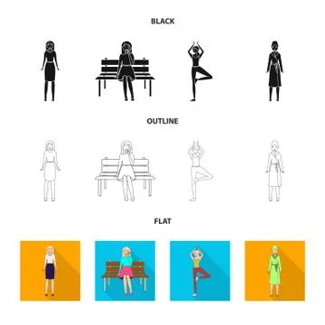Isolated object of posture and mood logo. Set of posture and female stock symbol Stock Illustration