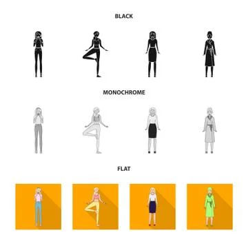 Isolated object of posture and mood symbol. Collection of posture and female Stock Illustration
