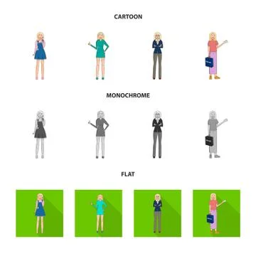 Isolated object of posture and mood sign. Set of posture and female stock symbol Stock Illustration