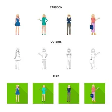 Isolated object of posture and mood symbol. Collection of posture and female Stock Illustration