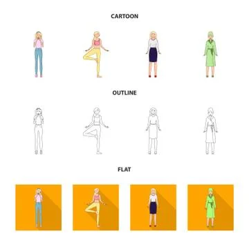 Isolated object of posture and mood symbol. Set of posture and female stock Illustrazione stock