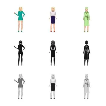 Isolated object of posture and mood logo. Set of posture and female vector icon Stock Illustration