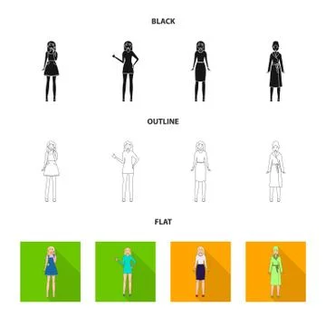 Isolated object of posture and mood sign. Set of posture and female vector icon Stockillustratie