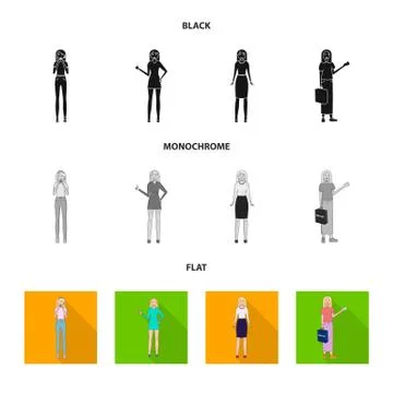 Isolated object of posture and mood icon. Set of posture and female stock vector Stock Illustration