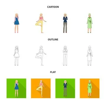 Isolated object of posture and mood icon. Set of posture and female stock symbol Stock Illustration