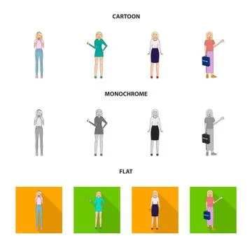 Isolated object of posture and mood sign. Collection of posture and female stock Stock Illustration