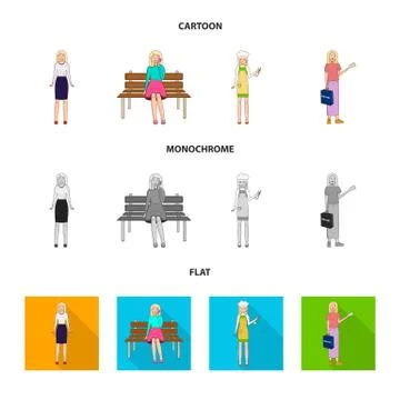 Isolated object of posture and mood icon. Set of posture and female stock vector Stockillustratie