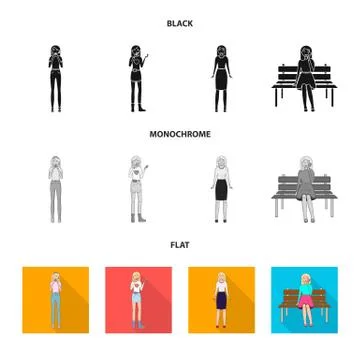 Isolated object of posture and mood logo. Collection of posture and female stock Stock Illustration