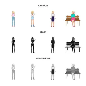 Isolated object of posture and mood logo. Set of posture and female stock symbol Illustrazione stock