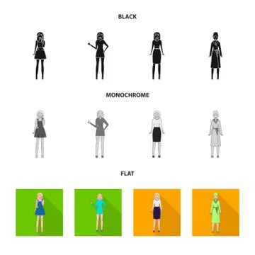 Isolated object of posture and mood icon. Set of posture and female vector icon Illustrazione stock