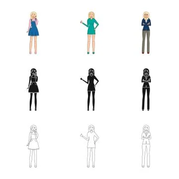 Isolated object of posture and mood icon. Set of posture and female stock symbol Stock Illustration