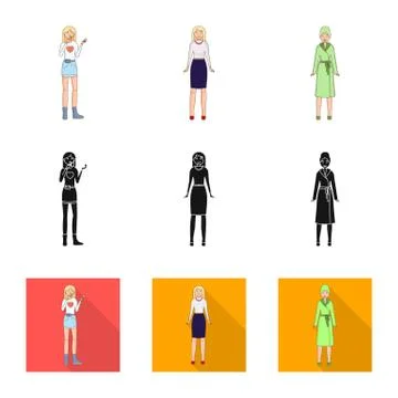 Isolated object of posture and mood icon. Set of posture and female vector icon Stock Illustration