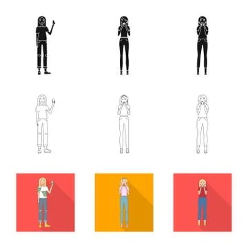 Isolated object of posture and mood icon. Set of posture and female vector icon Stock Illustration