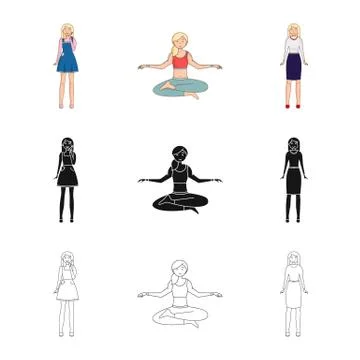 Isolated object of posture and mood sign. Collection of posture and female Illustrazione stock
