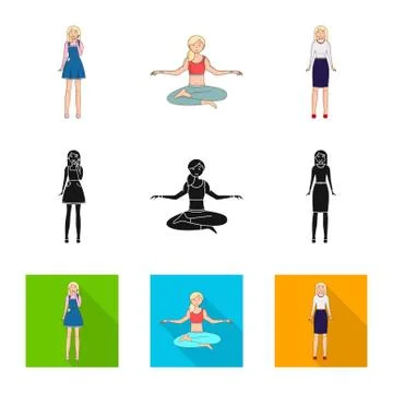 Isolated object of posture and mood icon. Set of posture and female stock symbol Stock Illustration