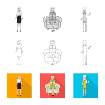 Isolated object of posture and mood logo. Collection of posture and female stock Stockillustratie