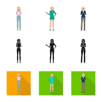 Isolated object of posture and mood logo. Set of posture and female vector icon イラスト素材