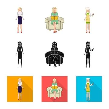 Isolated object of posture and mood logo. Set of posture and female vector icon イラスト素材