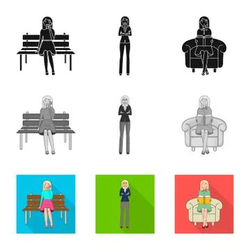 Isolated object of posture and mood logo. Collection of posture and female stock Stock Illustration
