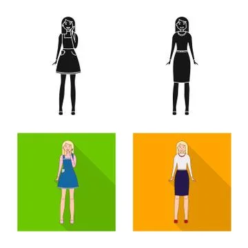Isolated object of posture and mood symbol. Set of posture and female stock Illustrazione stock