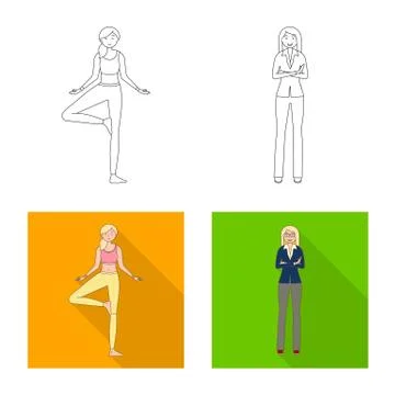 Isolated object of posture and mood icon. Set of posture and female vector icon イラスト素材