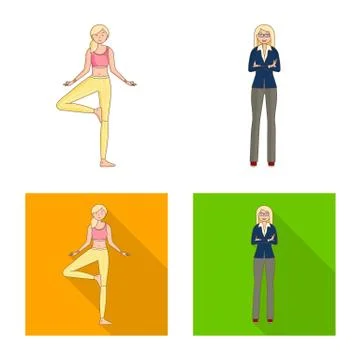 Isolated object of posture and mood sign. Set of posture and female stock vector イラスト素材